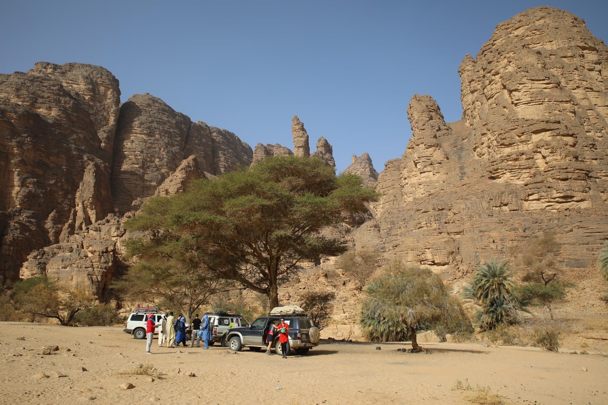 Group of cz people with cars in Sahara