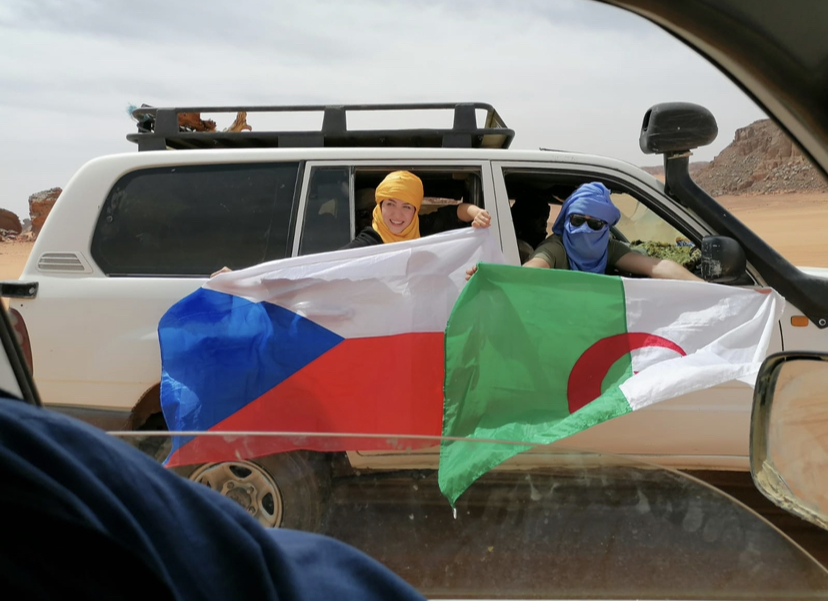 me and lucie in 4x4 with flags